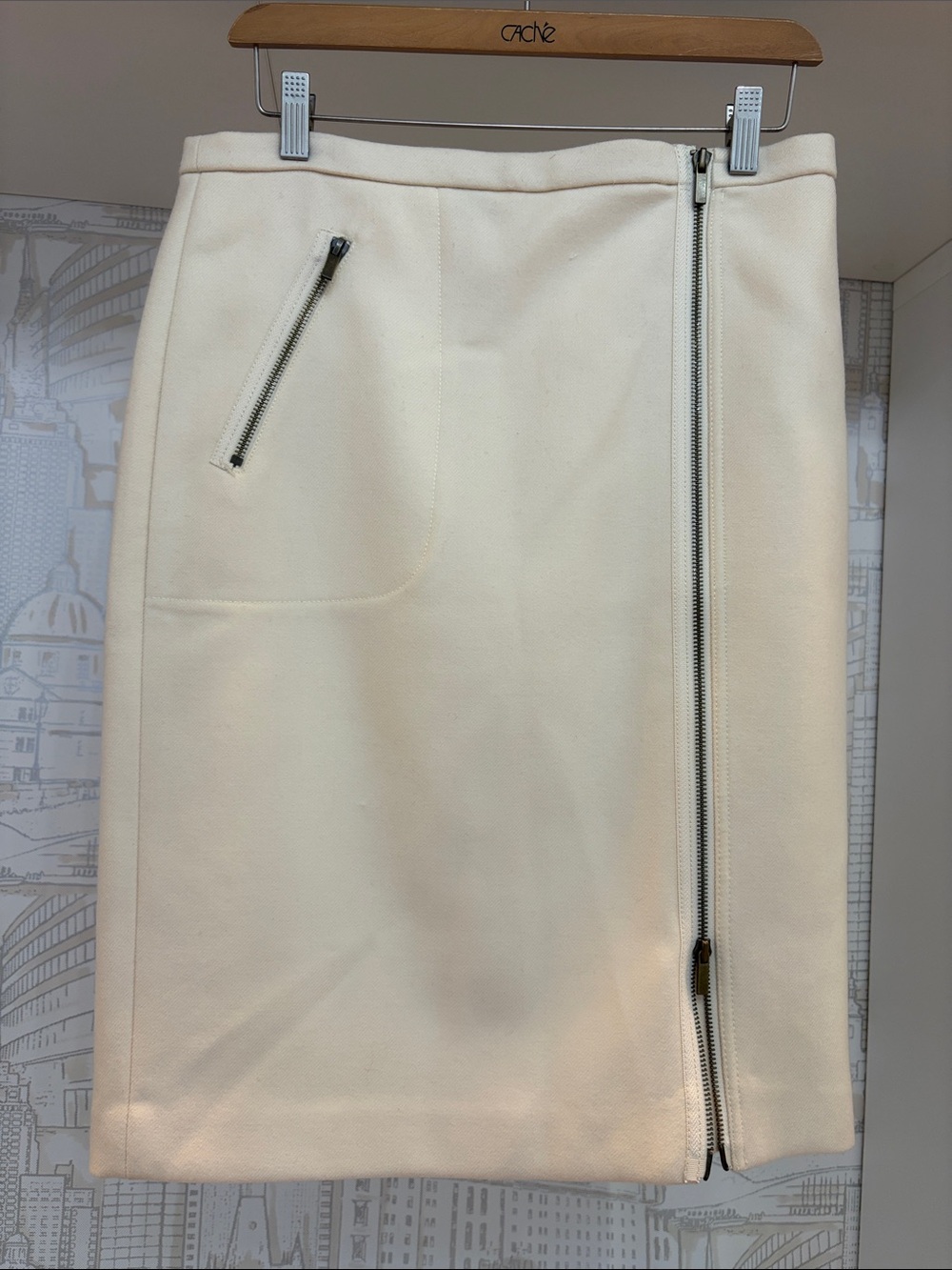 NWT J. Crew Cream Pencil Skirt with Zip Details